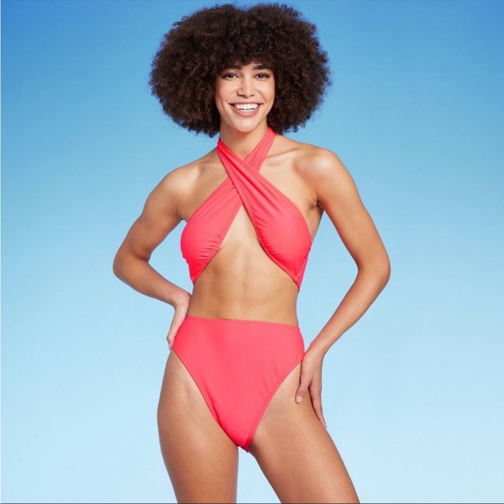 Wild Fable Cross Front Halter One Piece Swimsuit